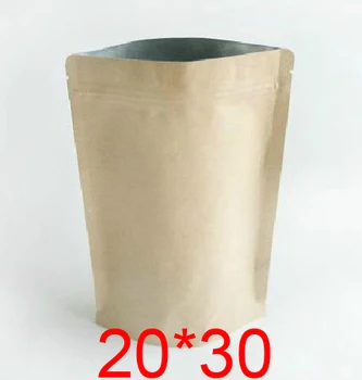 

New Free Shipping 50pcs/lot 20*30 20cm width 30cm length High Quality Kraft Paper Stand Up Pouch With Zipper Bags Paper Packagin