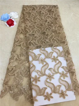 

Hot Sale Organza Lace Fabric beadeds gold High Quality French Mesh Lace Fabrics with Sequins Lace Fabric for Party Dress ff416
