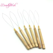 60 единиц вытягивая иглу Loop нити Micro Бусины деревянной ручкой Химическое наращивание волос качество микро кольцо Нитевдеватель с деревянной ручкой