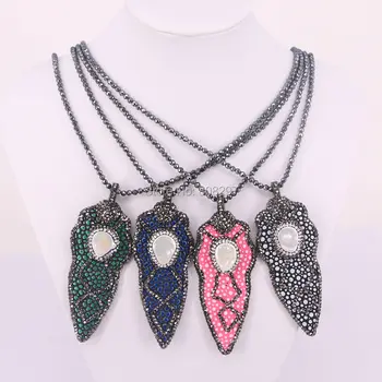 

5Pcs Black Hematite Beads Necklace with Pave Rhinestone Fishskin Arrow Pendant Necklaces For Women