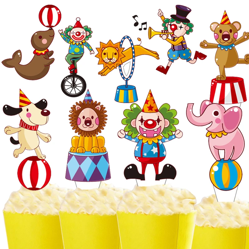 50pcs Cute Circus Troup Clown Dog Play Ball Lion King Elephant Paper Cake Topper Decoration Birthday Wedding Party Supplies Cake Decorating Supplies Aliexpress