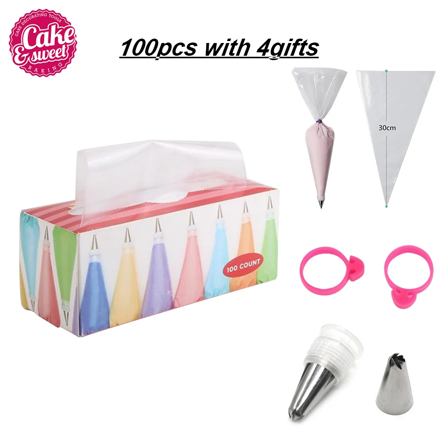 

100pcs Disposable Piping Pastry Bag 12 inch Icing Nozzle DIY Fondant Cake Decorating Tips Set Dispenser box Kitchen Accessories