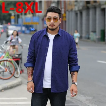 

2018 new plus size 8XL 7XL 6XL winter men shirt with velvet thick male thermal plus print long-sleeve slim clothing casual warm