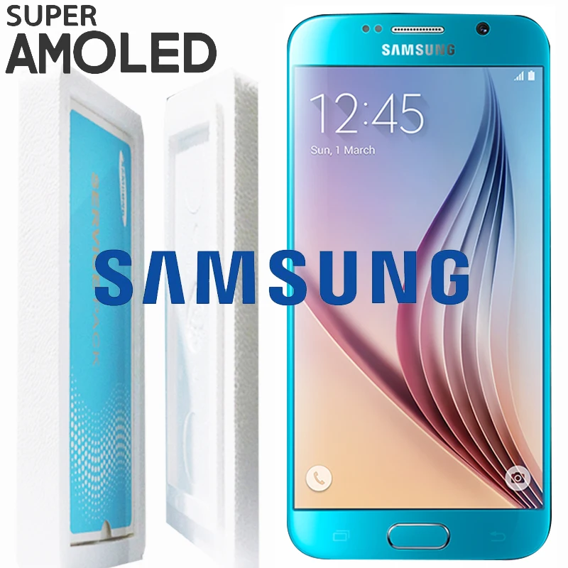 Голубой оригинальный SUPER AMOLED ЖК-дисплей с рамкой Дисплей для Samsung Galaxy S6 G920 G920F