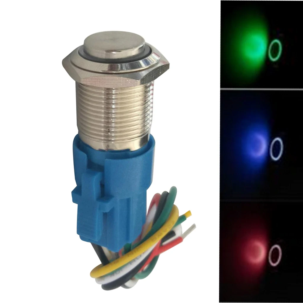 Metal Button Switch Momentary Push Button Auto Reset Waterproof LED Illuminated Button Latching with Wire Connector