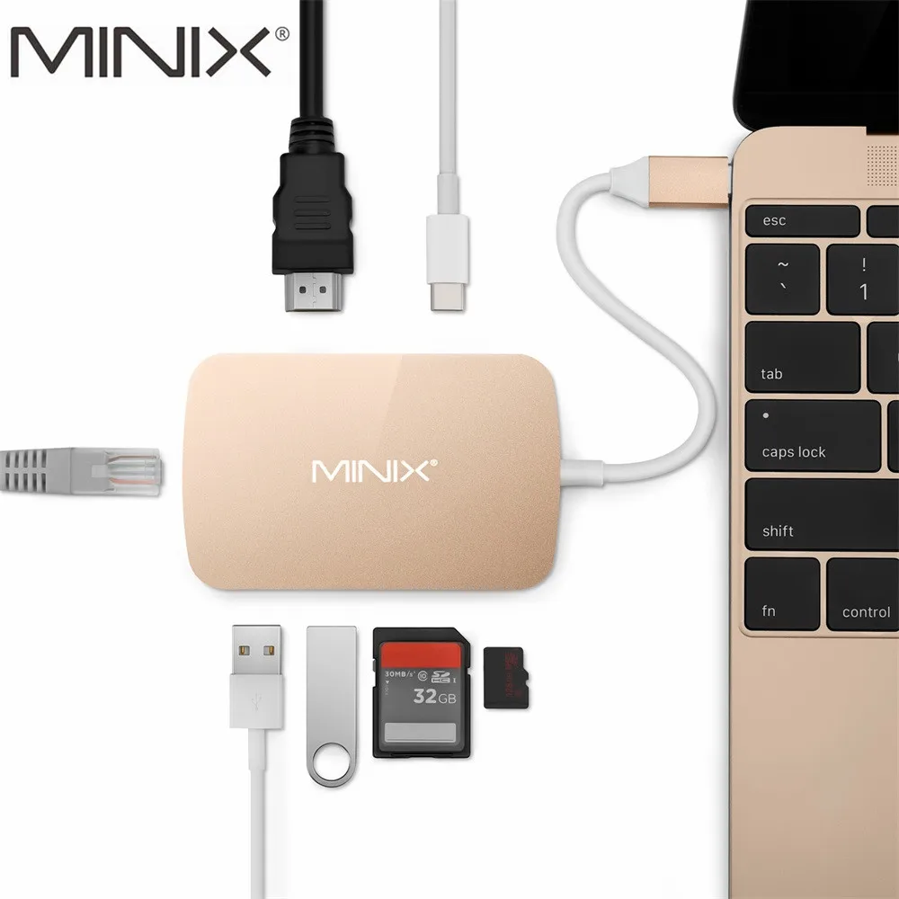 Original MINIX NEO C With 4K HDMI Output USB3.0*2 type-A type C Charging Gigabit Ethernet Port Gold USB-C Multiport Adapter