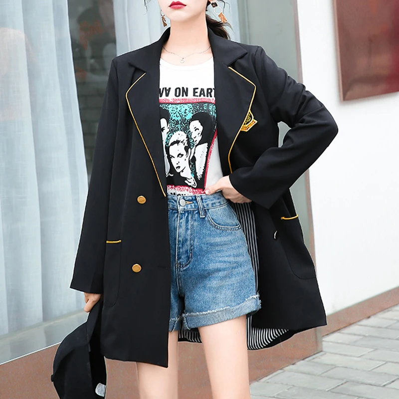 2019 Women Jacket and Blazer Embroidery Rivet Long sleeve Print Suit Double Breasted Office Ladies Blazers Outerwear Coat Female