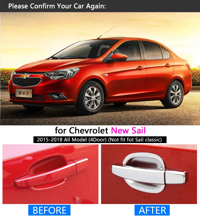 Роскошный комплект хромированной обшивки крышки ручки для Chevrolet New Sail 2015 2016 2017 2018 3