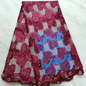 

2018 New Style Red French Net Lace Fabric 3D Flower Embroidered African Tulle Mesh Lace Fabric High Quality African Lace Fabric