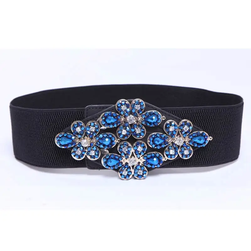 2016 elastic belt women dress strap leather rhinestone belts black