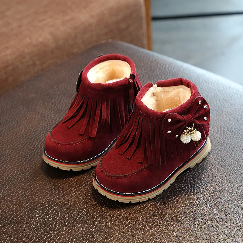 Зимние Детские Ботинки martin; От 4 до 6 лет ботинки Zhongbang с кисточками для девочек; бархатная Толстая теплая хлопковая обувь
