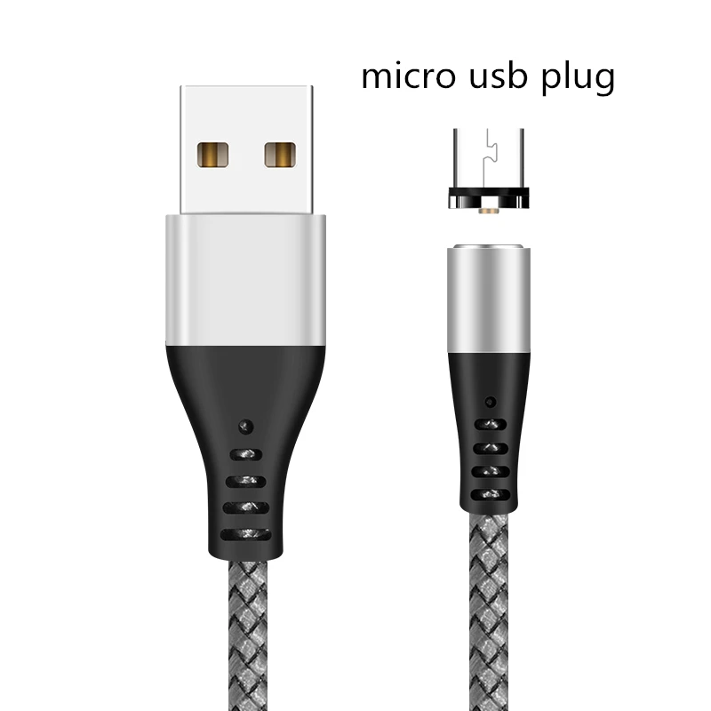 GREENPORT Круглый Магнитный кабель Micro usb type C кабель для iphone xs max samsung S8 S9 зарядки мобильного телефона Android зарядное устройство Шнур - Цвет: Silver Micro Plug