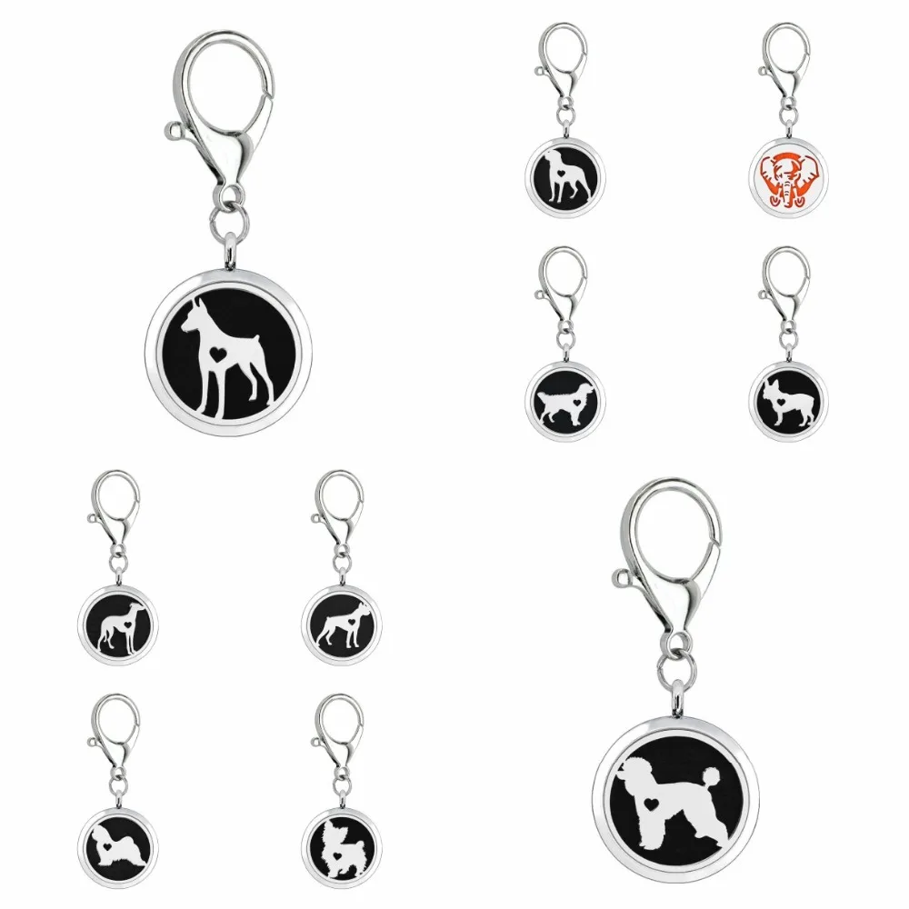 

Dog Elephant Key Chain locket essential oil Perfume Diffuser Locket with Heart shape Lobster clasp Key ring 5pcs Pads as gift