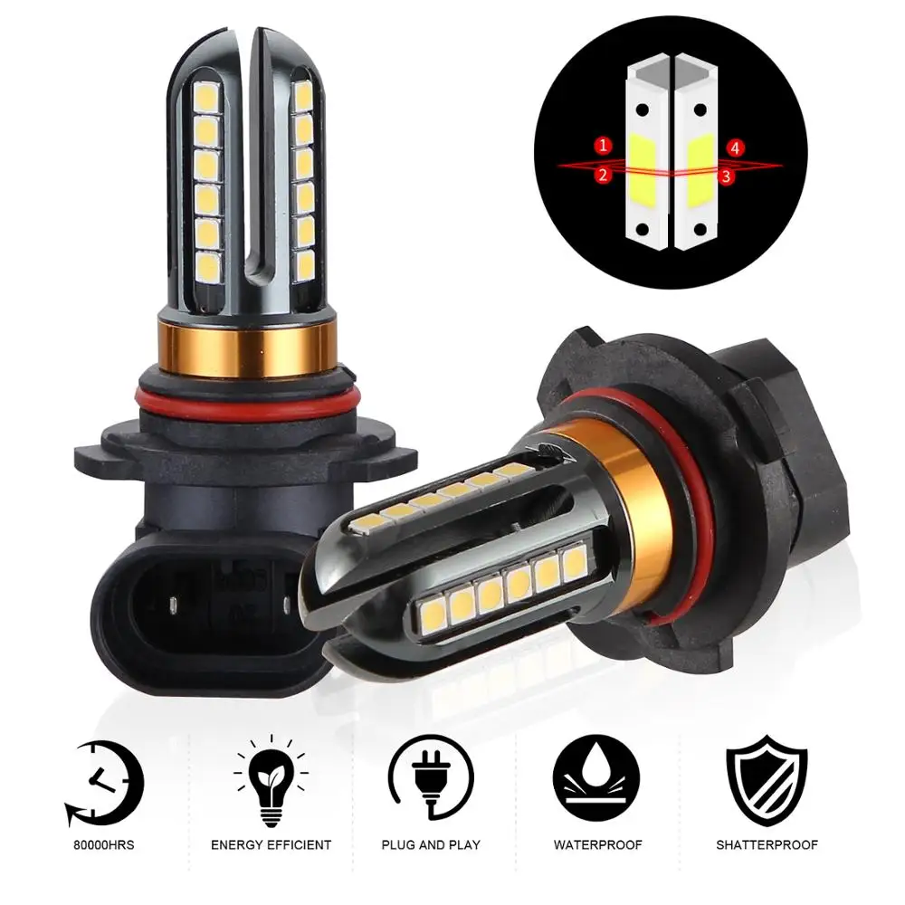 

2 Pcs LED Fog Lights Bulbs 4 Sides Chips Car Surper Bright Fog Lamp H8 H9 H11 H16 5202 9005 9006 Daytime Running Lights 12V