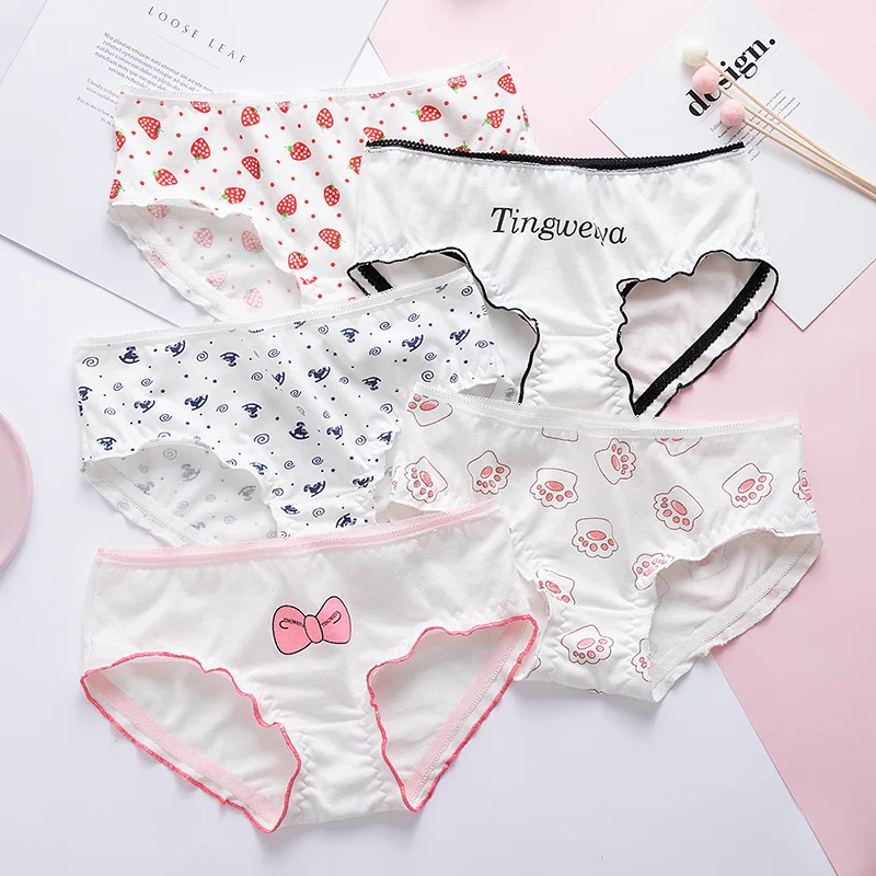 

2pcs/lot Cotton panties women pattern cotton underwear women gril briefs lingerie ladies underpants cartoon female wholesale