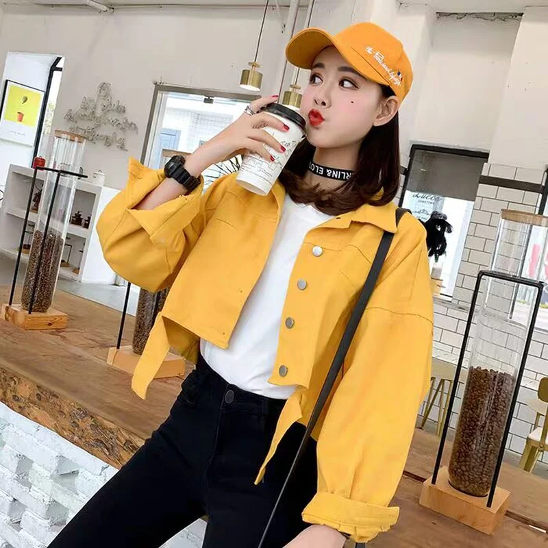

High Street Denim Jacket Women Denim Short Jacke Lantern Sleeve Basic Jacket Casual Long Sleeve Single Breasted Short