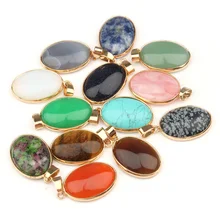 Natural Stone Pendant Oval Shape Pendants Agates/ Tiger Eye Charms for Necklaces Jewelry Making 3.6*1.9*0.7cm
