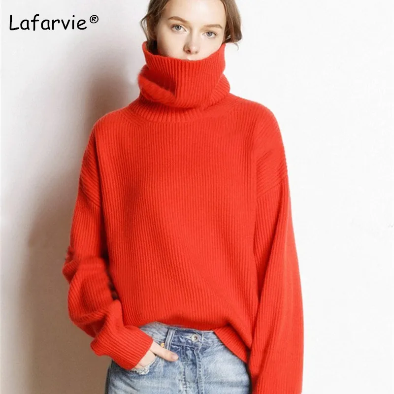 Lafarvie, осенне-зимний женский свитер, водолазка, свободный, толстый, теплый, вязаный, кашемировый свитер, пуловер, женский, высокое качество, S-L