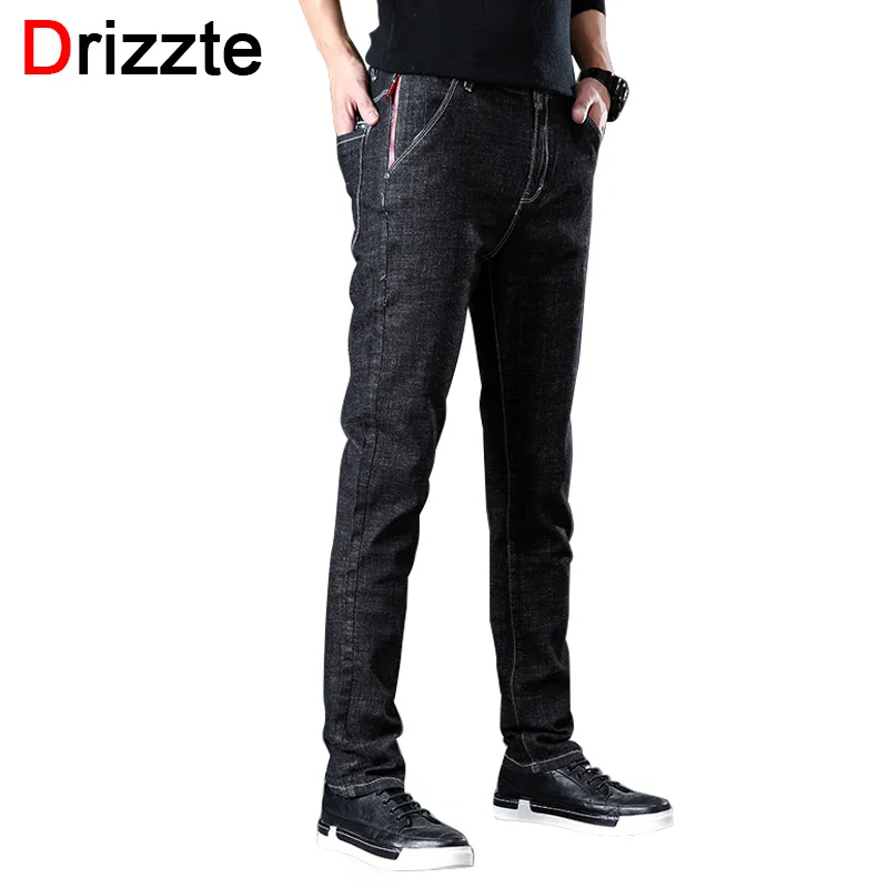 

Drizze Men New Winter Jeans Denim Mens Stretch Jeans Slim Fit Plus Size to 40 42 44 46 Big Men Pants Black Blue 2 Color
