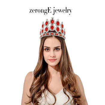 

zerongE jewelry 5.2inch colorful rhinestone carnival tiara crown red shiny luxury hair jewelry tiara crown for lady