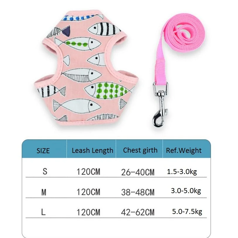 Жилет в стиле мультипликационных животных, поводок для собак, дышащая сетка для кошек, маленьких собак, нагрудный ремень, размеры s, m, l