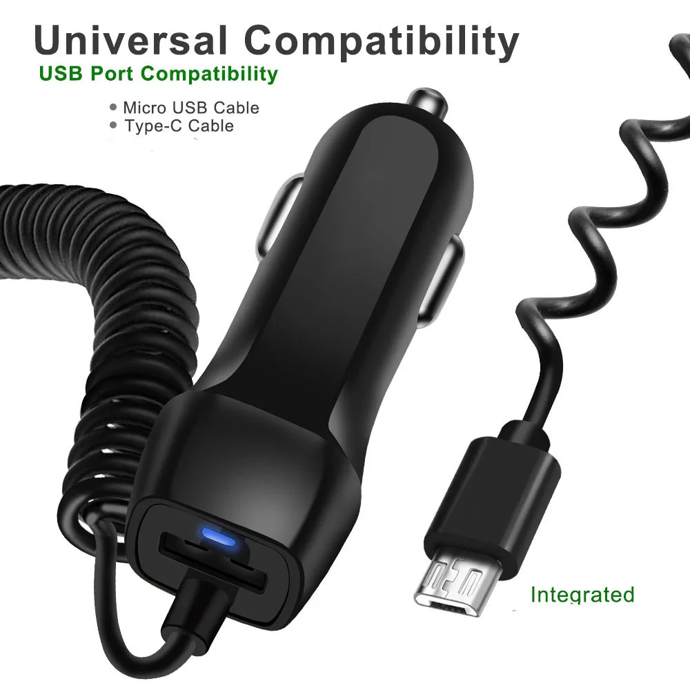 كراوتش LED سريعة Usb شاحن سيارة مع المصغّر usb نوع c كابل سريع سيارة شاحن سامسونج s9 s8 زائد هواوي xiaomi سيارة- شاحن