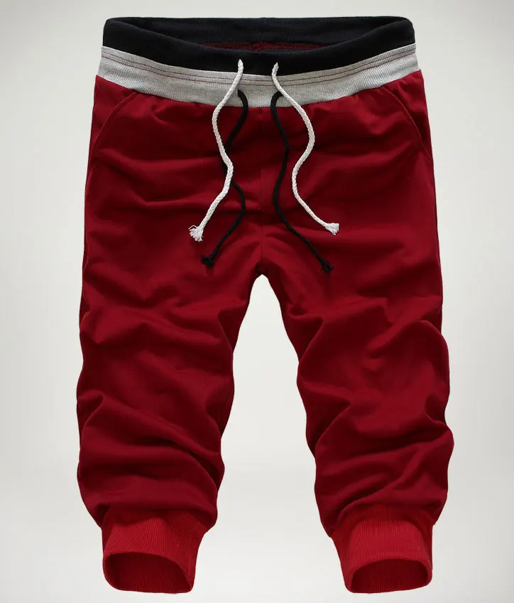 Горные летние мужские укороченные штаны для отдыха до середины икры, мужские мешковатые джоггеры с завязками, уличная одежда, тонкие 3XL JA366 - Цвет: Red