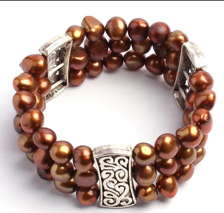 

Pretty 8-9mm Brown Natural Freshwater Pearl Fashion Elasticity Bracelets @^Noble style Natural Fine jewe SHIPPING new >>free shi