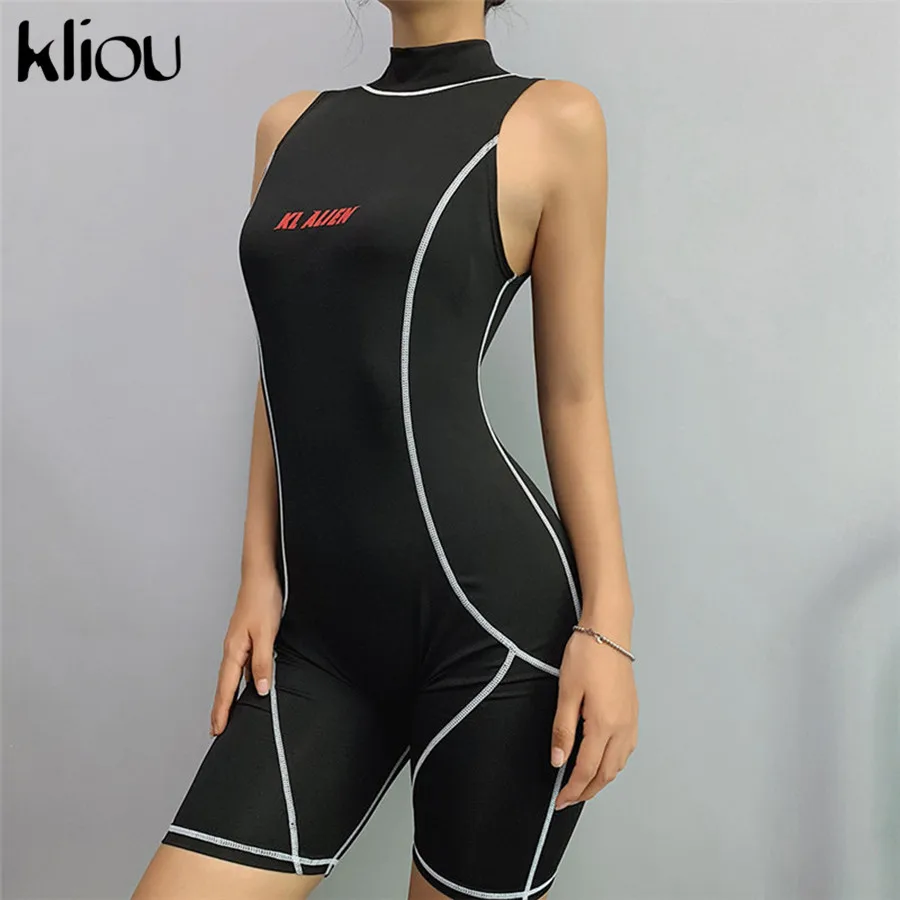 Kliou النساء مثير أكمام playsuit نحيل اللياقة البدنية الياقة المدورة عودة زيبر يطير إلكتروني طباعة خليط الأزياء ارتداءها السروال القصير