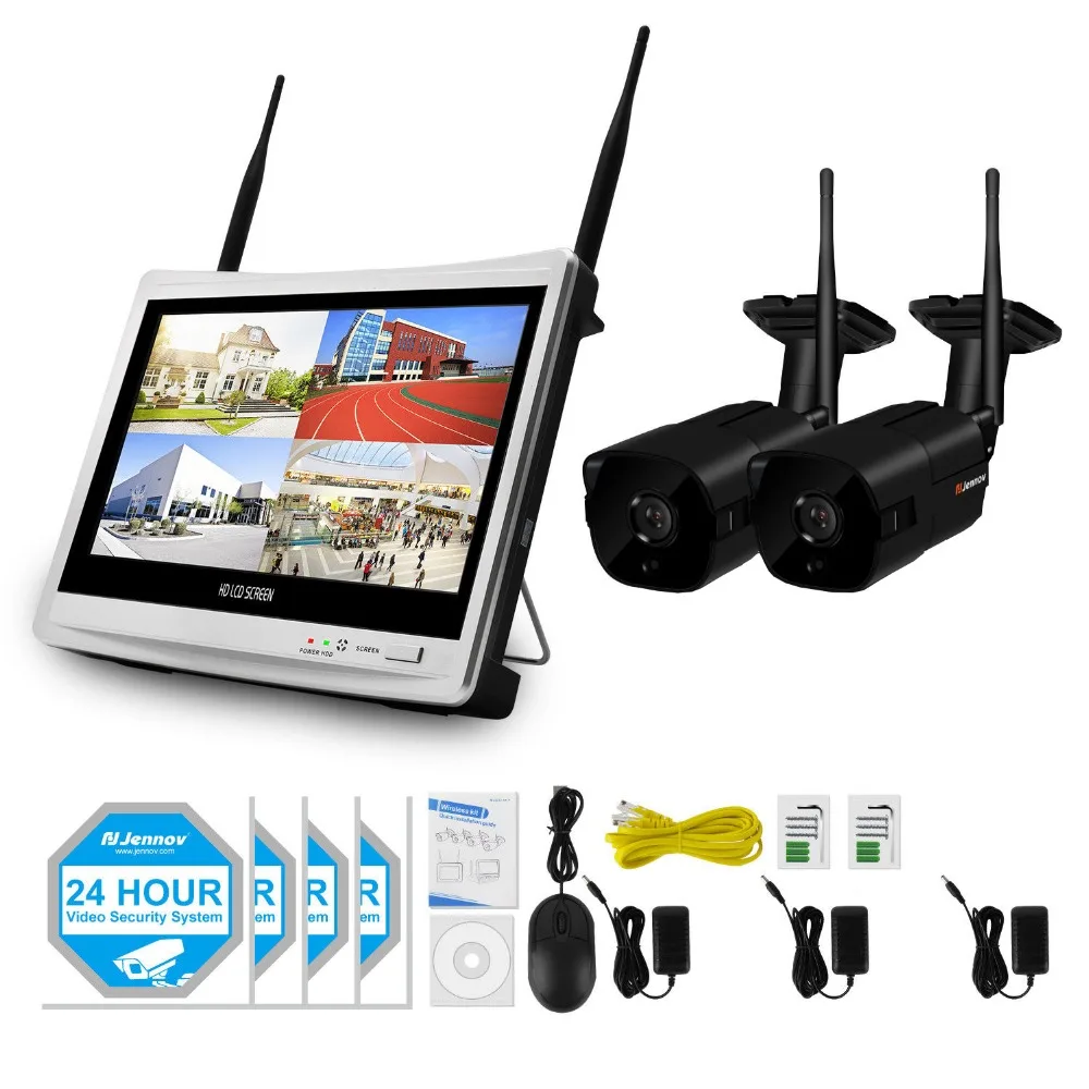 

Einnov 2CH 1080P 2MP Home Security Camera System Wifi CCTV Wireless NVR 12inch LCD Monitor Outdoor Video Surveillance Kit IP Cam