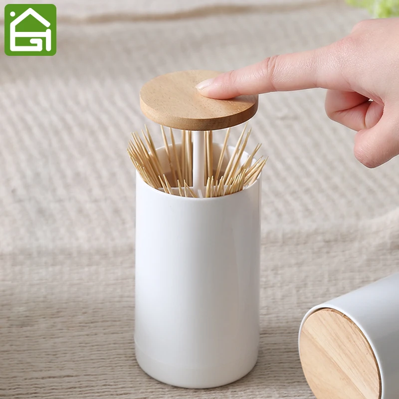 

Pop-up Cotton Bud Swabs Toothpick Holder Dispenser Case Q-tips Holder Storage Organizer Box Home Hotel Decoration