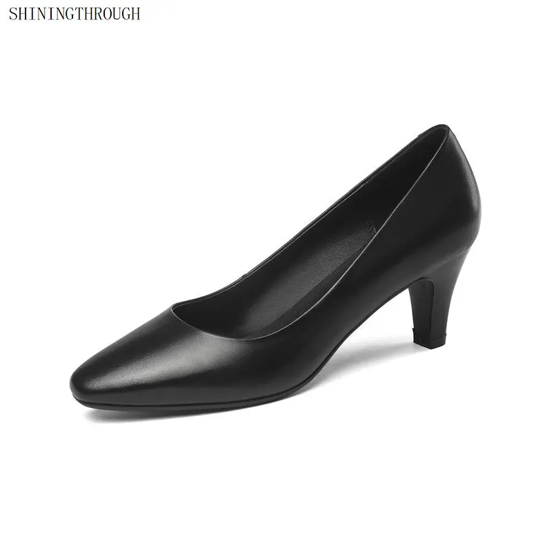 

Ladies Shoes Black Pumps 100% cow Leather 4/6CM HIGH Heel Shoe Office Shoes Elegant Women Wedding Party Shoes