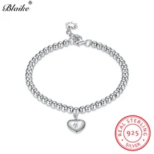 Blaike Романтический бусины в форме сердца Браслеты для Для женщин Настоящее серебро 925 пробы Шарм браслет ювелирное изделие для женщин Подарки на день рождения