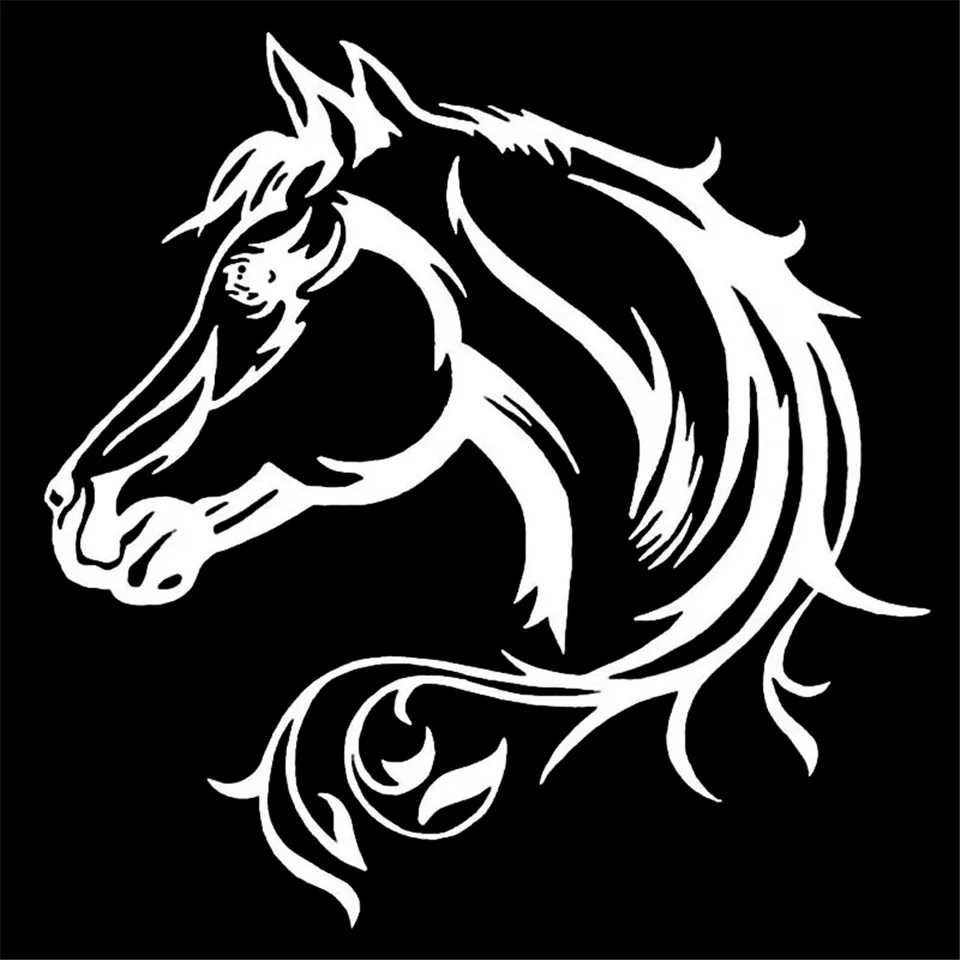 2020CM Reflective Car Sticker Horse Head Beautiful Animal Pattern Car Body Decorative Decal Car Stickers BlackSilverLaser  (2)