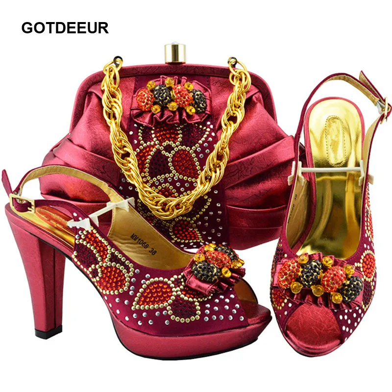 

African Wedding Shoes and Bag Set Decorated with Rhinestone Nigerian Women Shoes and Bag Set Designer Shoes Women Luxury 2019