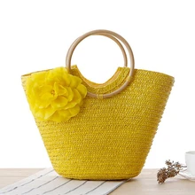 Известный бренд женская большая соломенная желтая Цветочная соломенная сумка с кольцом из травы Женская Клубничная сумка повседневные пляжные сумки F296
