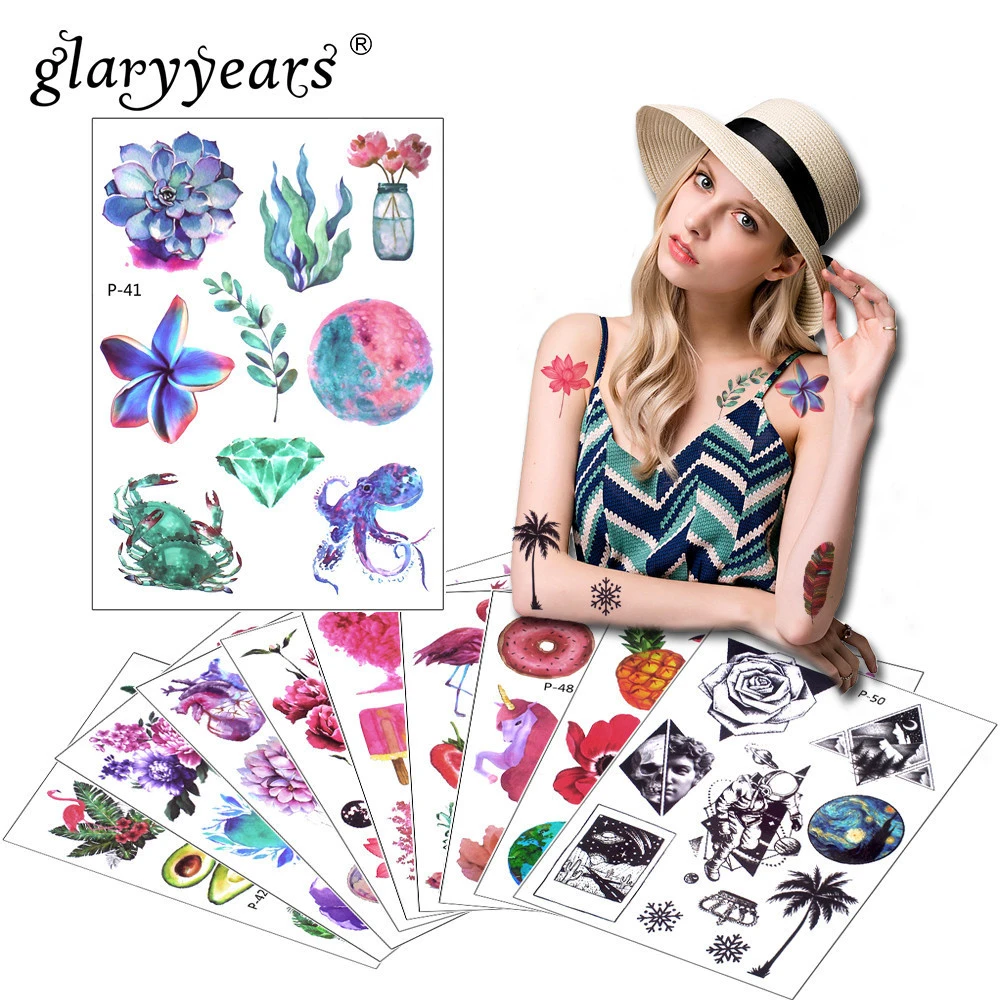 

Glaryyears 1 Sheet Temporary Tattoo Sticker Fake Tatoo Fashion Flash Tatto Waterproof Small Body Art Men Women 25 Designs
