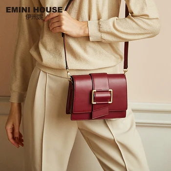 

EMINI HOUSE Metal Square Buckle Crossbody Bags For Women Luxury Handbags Women Bags Designer Split Leather Messenger Bag