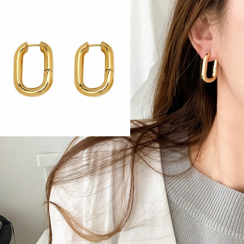 

Fashion Open Twisted Gold Hoop Earrings for Women Geometric U-shape Circle Female Minimalist Metal Earrings jewelry