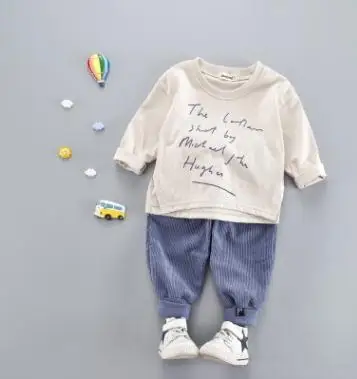 

2019 Autumn Children's Set Letter Printed Baby Suit for 1-4 Year Two-piece Set Long Sleeve Striped Children's Suit SY-F183215