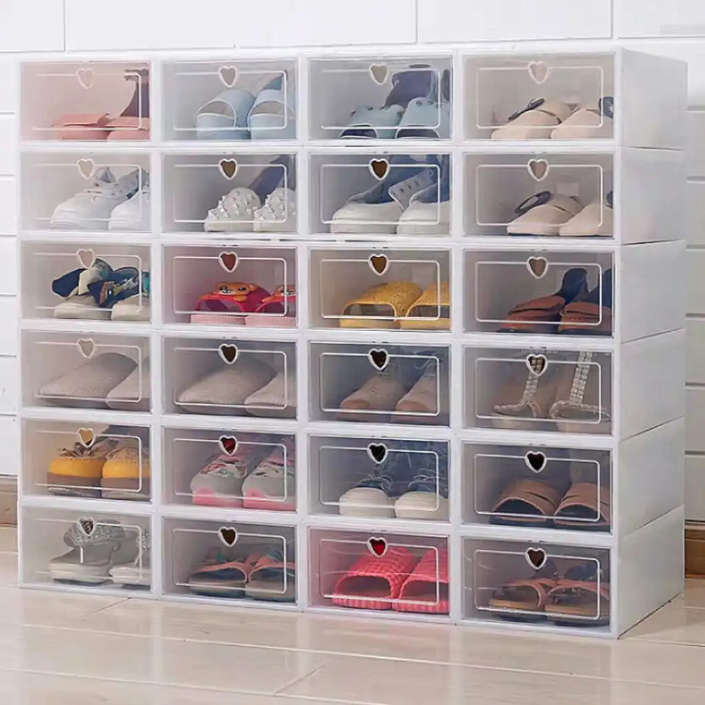 1//2//6PCS Foldable Clear Plastic Shoe Box Storage Stackable Case Organizer Home