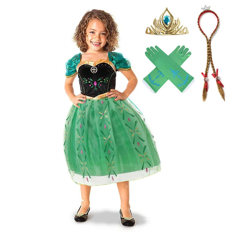 PaMaBa/классический костюм принцессы Анны для девочек; вечерние платья; детские летние платья; Детский костюм Анны для костюмированной вечеринки на Хэллоуин; платье для коронации - Цвет: Anna Dress Set-3