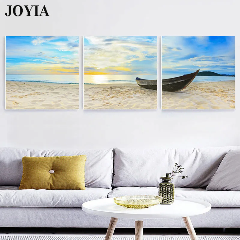 Пляжные пески холст картины лодки живопись рассвет на море утро морской Wall Art Для