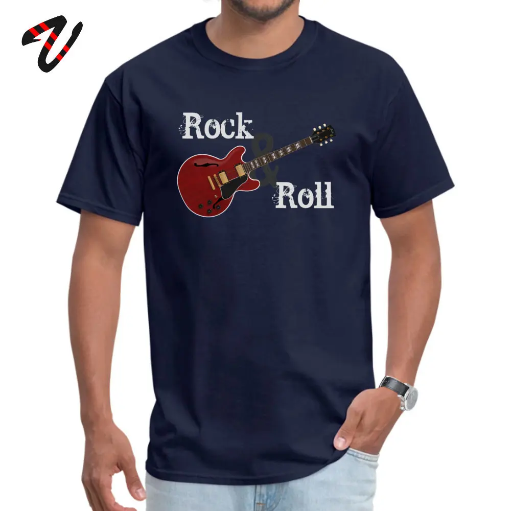Rock & Roll Guitar O Neck Top T-shirts Mother Day Tees Short Sleeve On Sale Cotton Summer T Shirt Normal Man Top Quality Rock & Roll Guitar -17372 navy