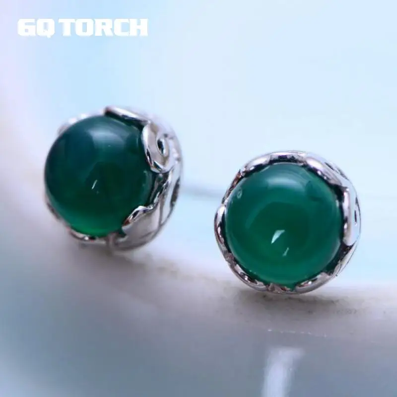 

Silver 925 Jewelry Green Onyx Stud Earrings For Women Small Lovely Female Pendientes Plata 925