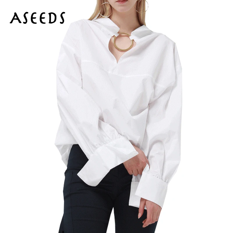 

Autumn fashion big ring white shirts women Casual long sleeve blouse street womens tops and blouses blusas mujer de moda 2018