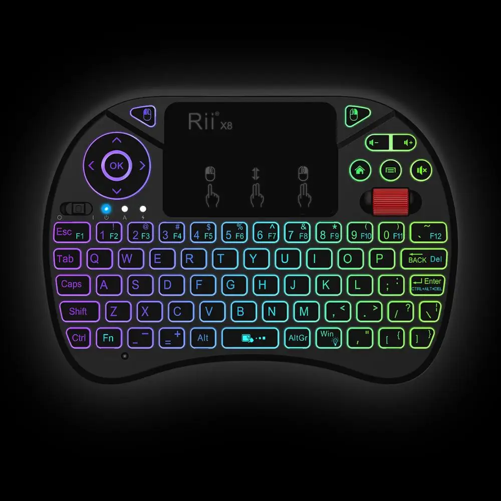 Rii i8x с подсветкой rgb 2,4 ГГц Беспроводная клавиатура x8 Air mouse русская испанская английская портативная тачпад игровая для Android tv box PC