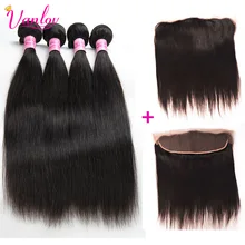 Peruvian Virgin Hair Straight 4 Bundles With Frontal 7A Straight Hair Lace Frontal Closure With Bundles Hair Extension Free Part