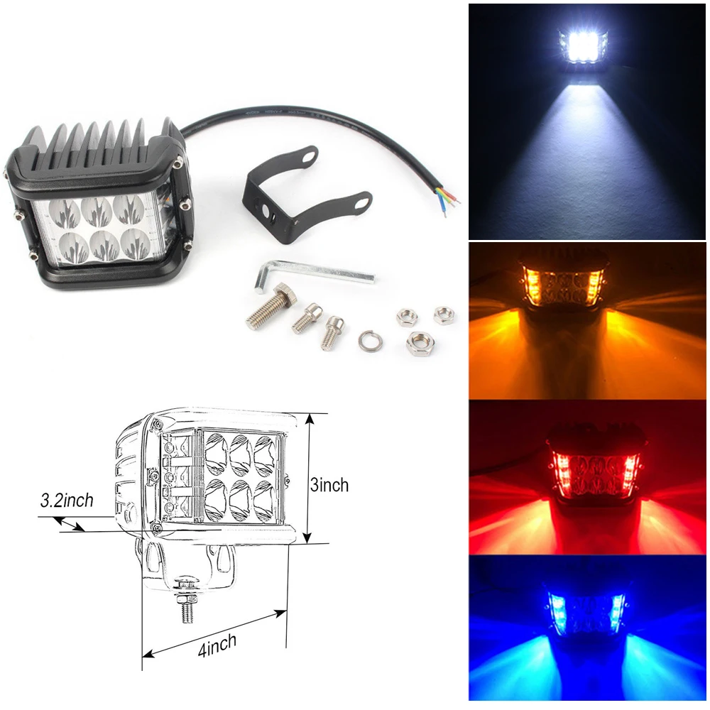 

4 Inch 45W Dually Cube Side Shooter LED Work Light Amber/Red/Blue DRL Strobe Driving For Offorad Truck Tractor SUV ATV 4WD Boat