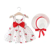 Детское платье летнее платье на бретельках с принтом вишни для девочек